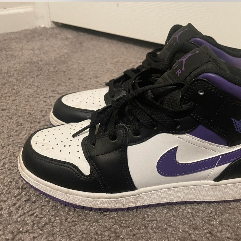 Nike Black and Purple Air Jordans 1 Mid